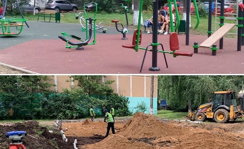 Проинспектировали ход выполнения работ по установке детской игровой площадки по адрес ул. Пушкинская, д.3, включённой в План благоустройства на 2020 год